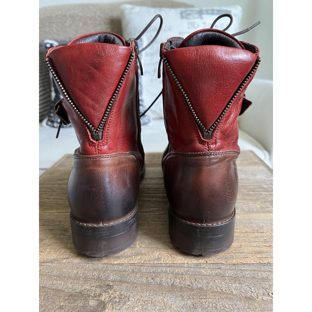Jafa Boots Womens Size 41 10 Red Brown Leather Combat Ankle Buckle Zip Lace Up - Picture 9 of 13
